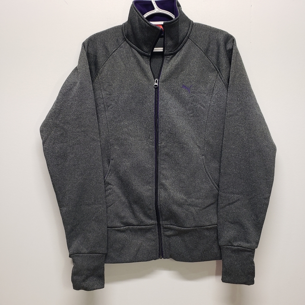 Puma Full Zip Track Jacket Womens Size Large Gray Activewear Athleisure Gym Y2K